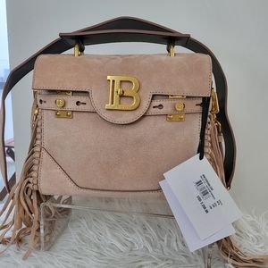 BALMAIN BBuzz 23 Suede Fringe Satchel Shoulder Bag